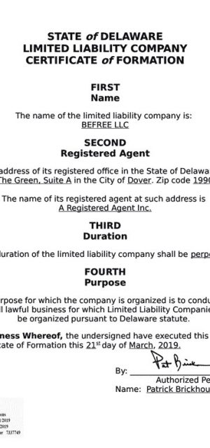Сертификат регистрации компании BeFree